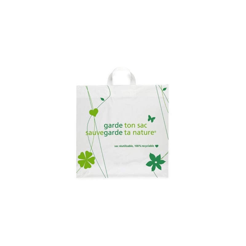 Sac plastique recyclé à poignées souples - Paquet de 200