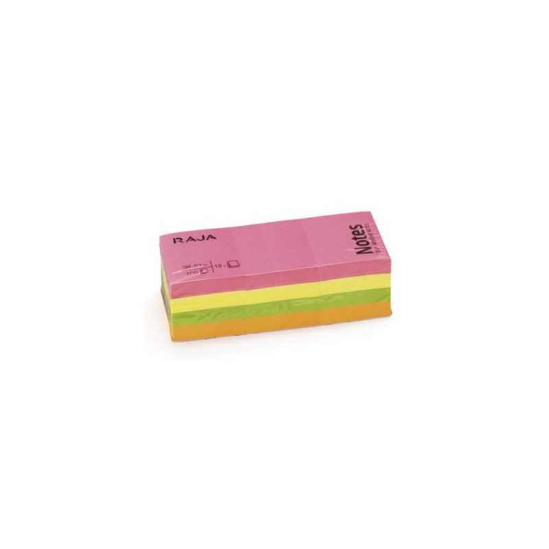 Notes repositionnables RAJA néons 38 x 51 mm 100 feuilles - Lot de 24
