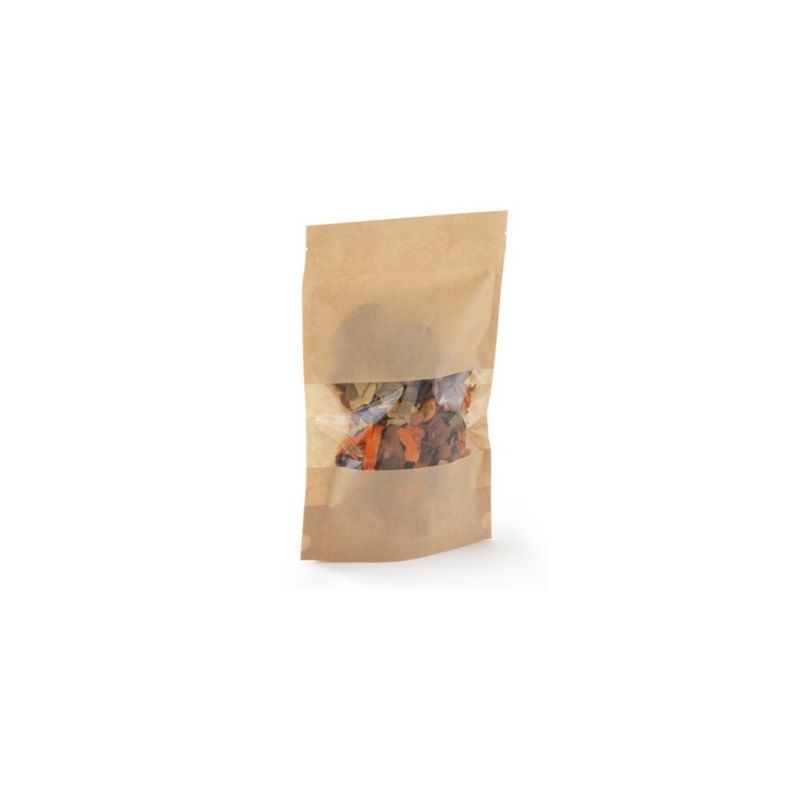 Sachet plastique zip kraft avec fenêtre transparente à soudures étanches 500ml - Paquet de 250