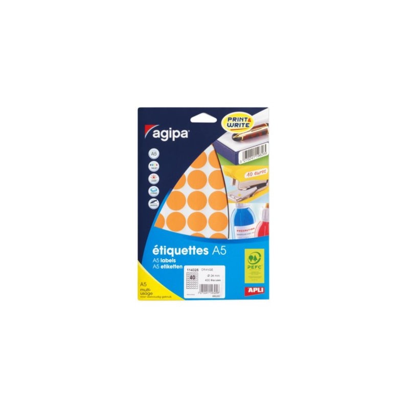 Pastille adhésive permanente orange 30 mm - Paquet de 240 x 5