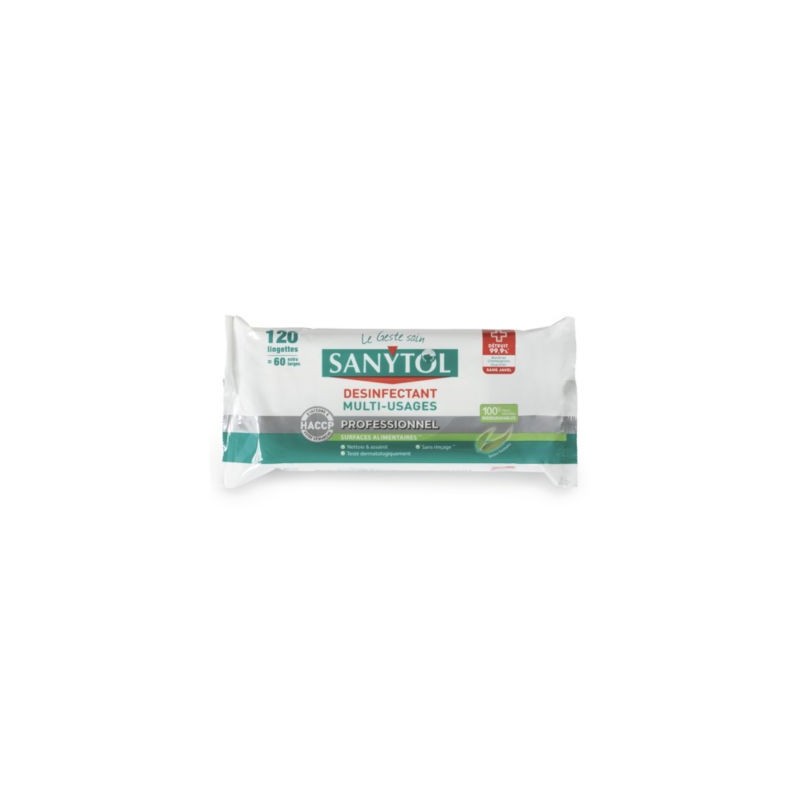 Lingette désinfectante multi-usages SANYTOL 60 lingettes - Paquet de 120 x 2