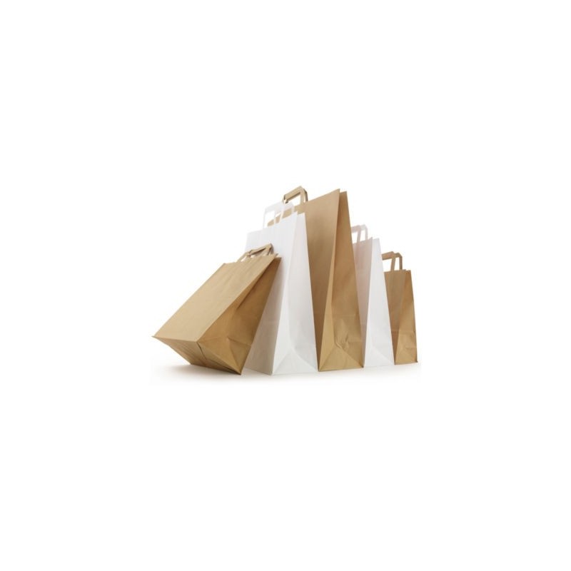 Sac kraft blanc à poignées plates RAJA 26x30x14 cm - Paquet de 250