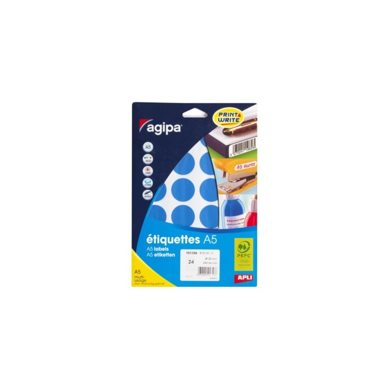Pastille adhésive permanente bleue 15 mm - Paquet de 960 x 5