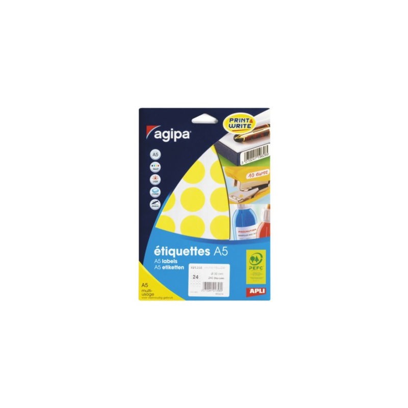 Pastille adhésive permanente jaune 24 mm - Paquet de 400 x 5