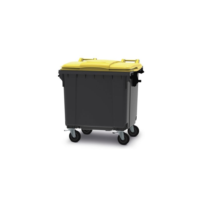 Conteneur 4 roues gris/jaune 1100 litres
