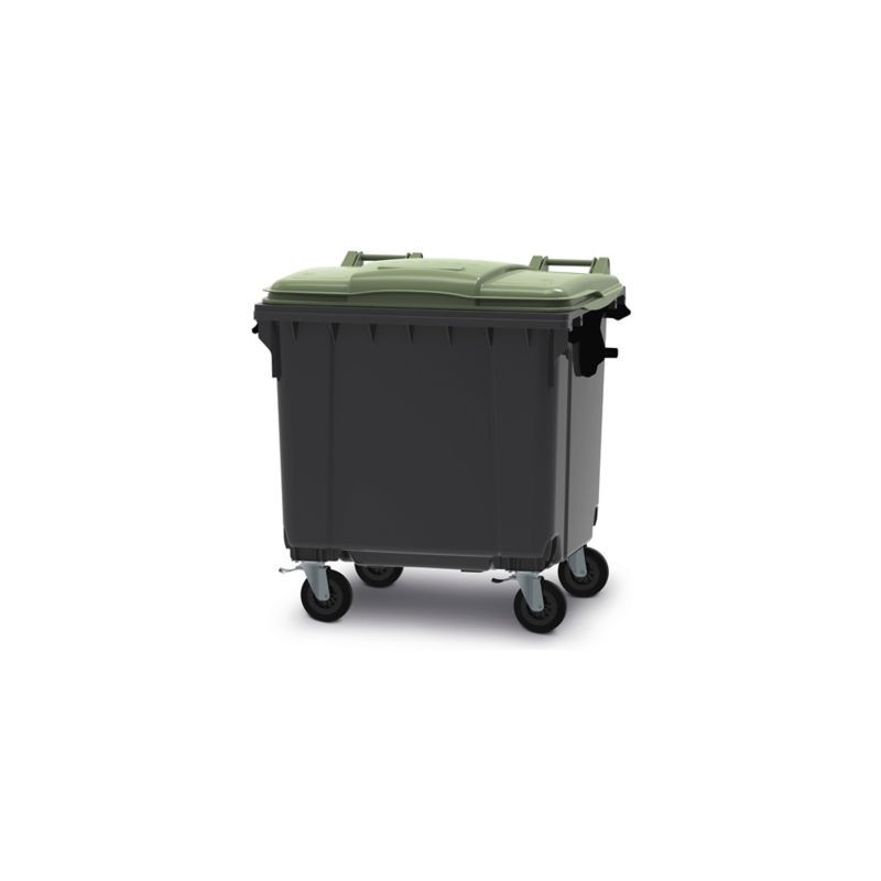 Conteneur 4 roues gris/vert 1100 litres