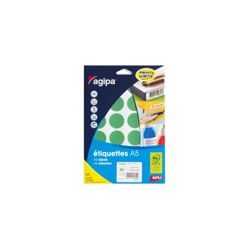Pastille adhésive permanente verte 8 mm - Paquet de 2940 x 5