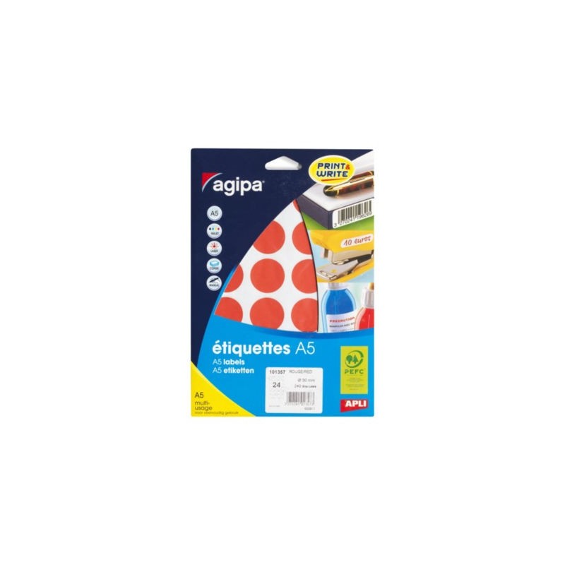 Pastille adhésive permanente rouge 15 mm - Paquet de 960 x 5