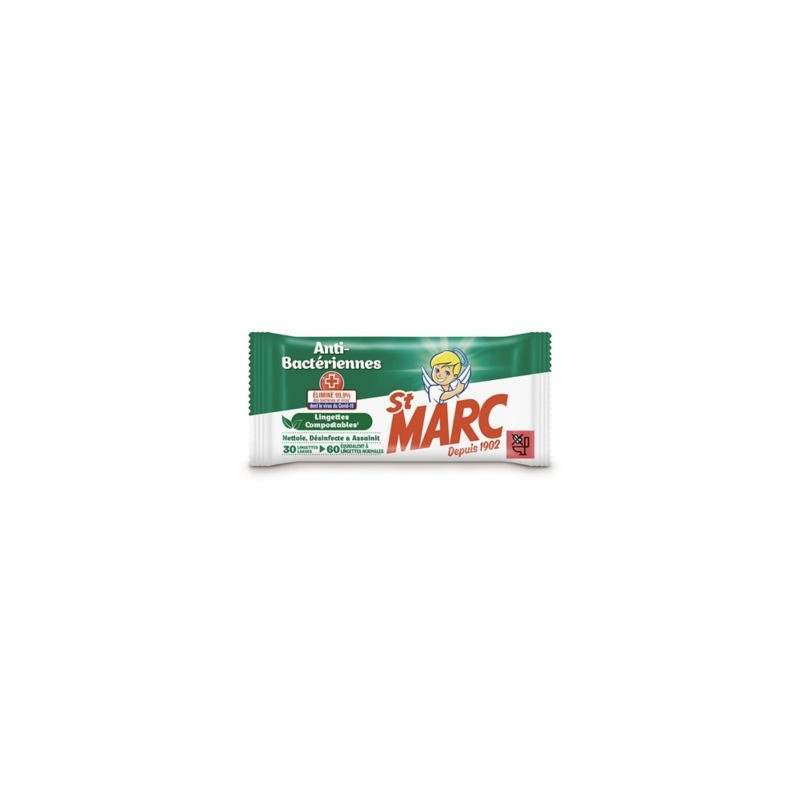 Lingette multi-usages anti-bactériens St MARC - Paquet de 30 x 2