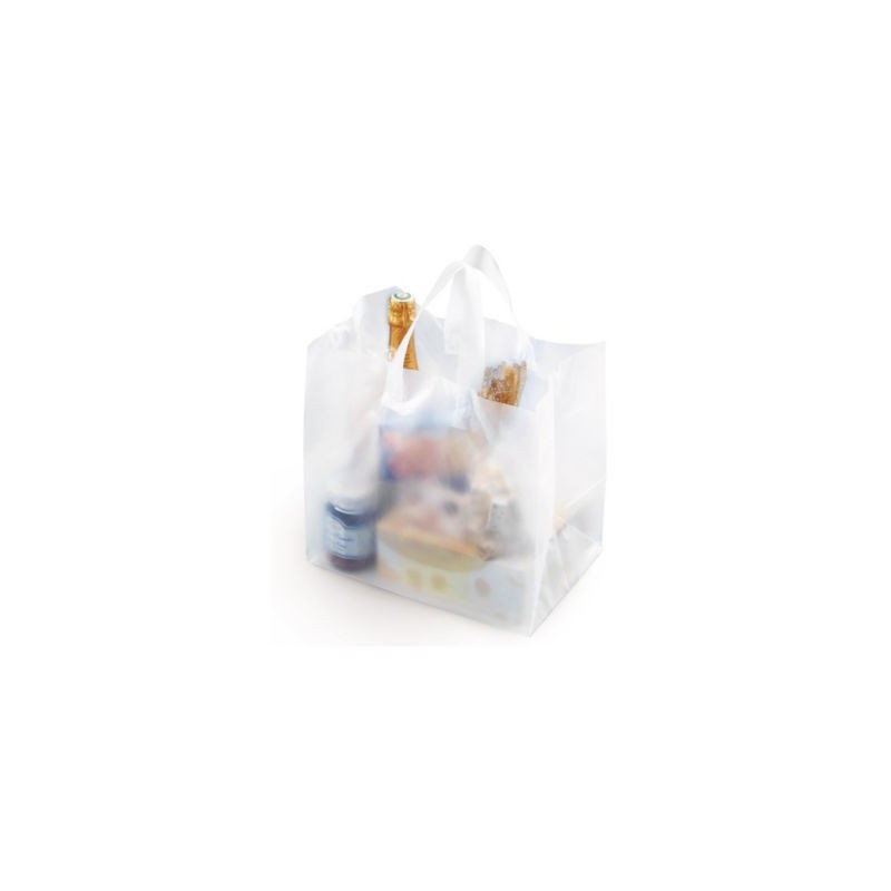 Sac plastique effet givré à poignées souples avec fond carton 37x40x34 cm - Paquet de 100