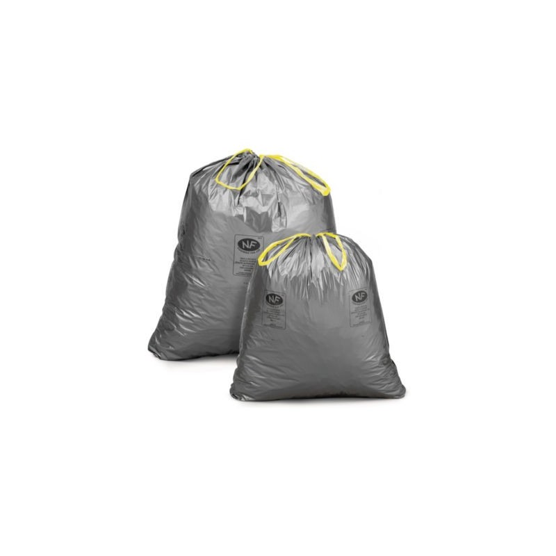 Sac à déchets courants gris à liens coulissants 100 L - Paquet de 100