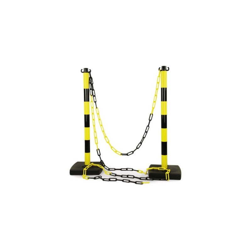 Kit 2 poteaux de balisage en PVC et 5 m de chaîne jaune/noir