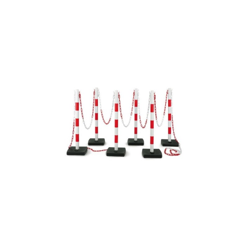 Kit 6 poteaux de balisage en PVC et 12 m de chaîne rouge/noir