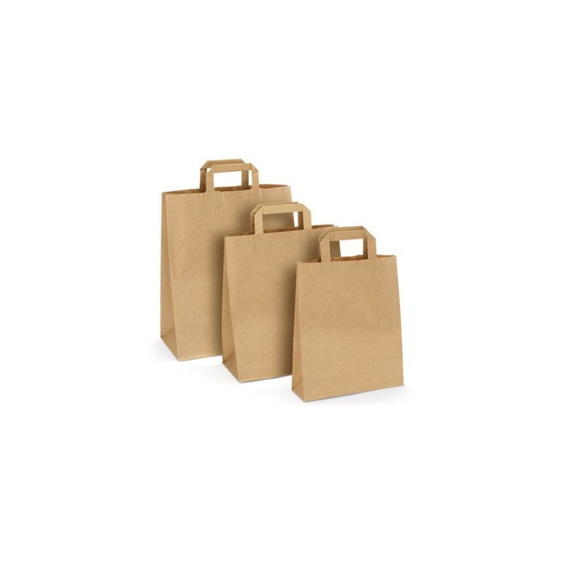 Sac kraft brun recyclé à poignées plates RAJA 32 x 39 x 16 cm - Paquet de 250