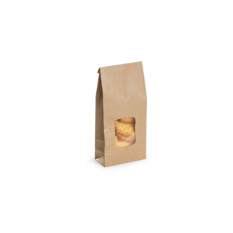 Sachet kraft brun à fenêtre 9 x 20,5 x 5 cm - Paquet de 100