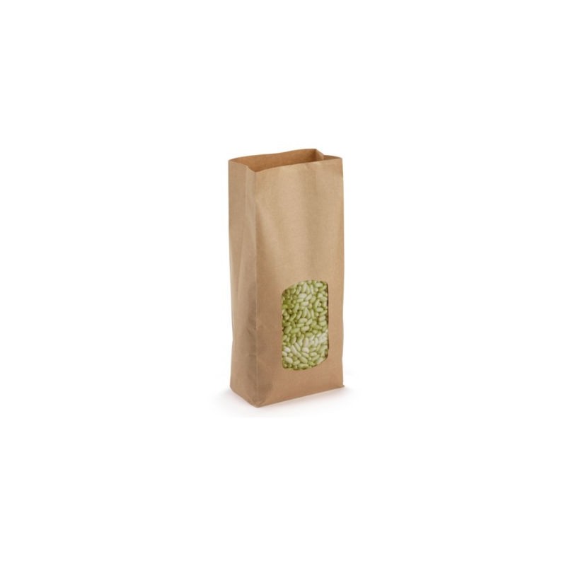 Sachet kraft brun à fenêtre 13,5 x 31,5 x 7,5 cm - Paquet de 100