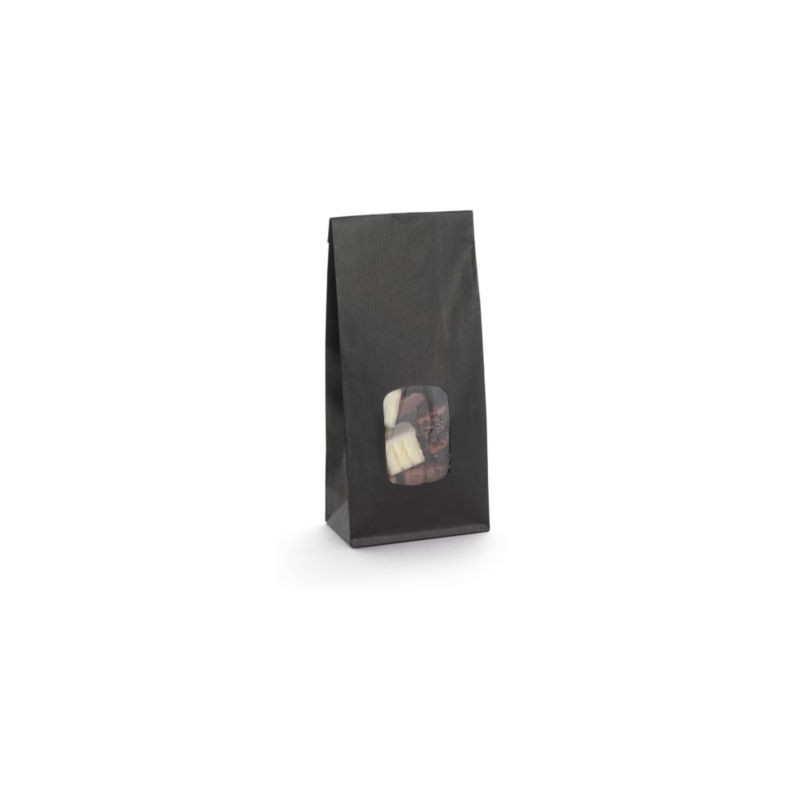 Sachet kraft noir à fenêtre 8,5 x 21,5 x 5 cm - Paquet de 100