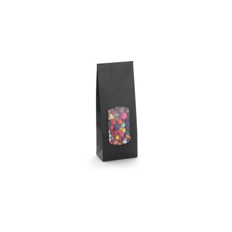 Sachet kraft noir à fenêtre 10 x 29 x 5,5 cm - Paquet de 100