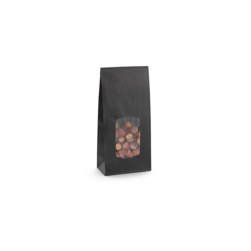 Sachet kraft noir à fenêtre 13,5 x 31,5 x 7,5 cm - Paquet de 100