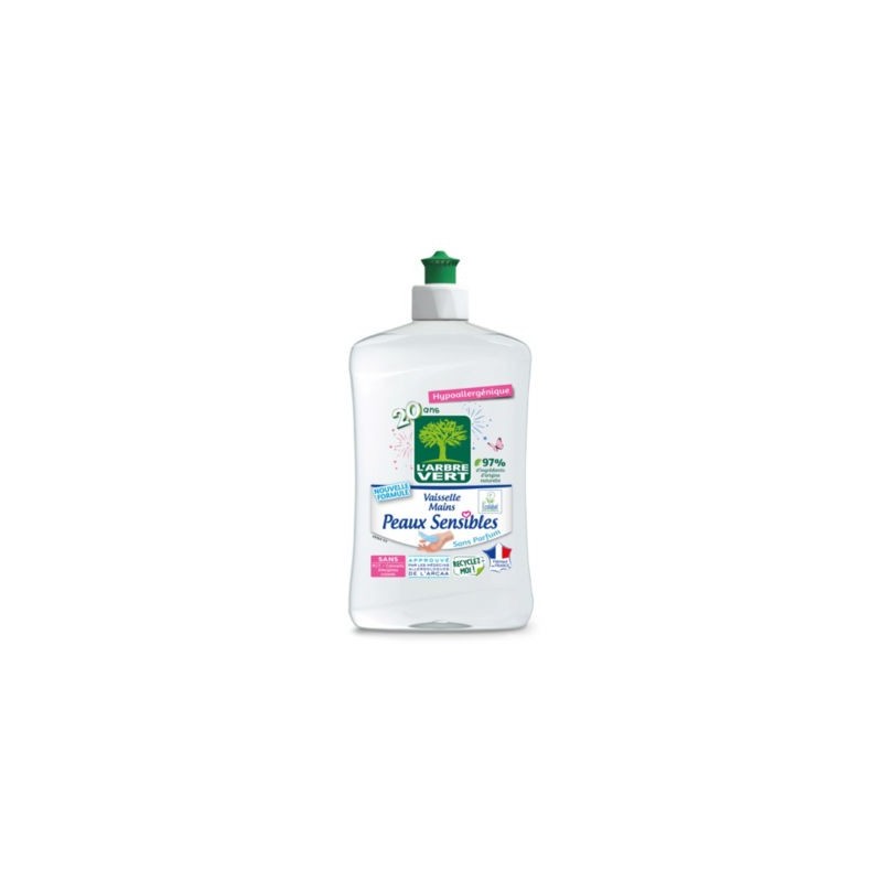 Liquide vaisselle main peaux sensibles 500 ml L'ARBRE VERT - Lot de 3