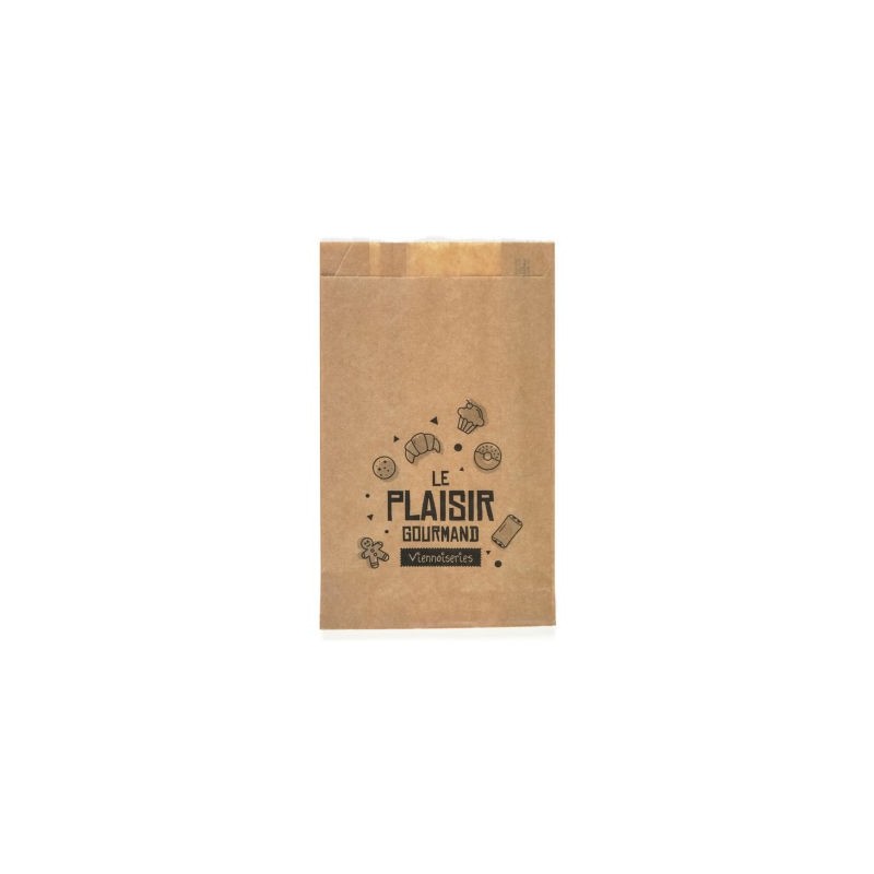 Sachet viennoiserie papier imprimé brun 14x22x7 cm - Paquet de 1000