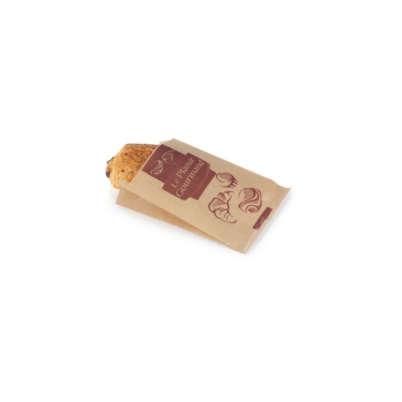Sachet viennoiserie papier imprimé brun 18x29x7 cm - Paquet de 1000