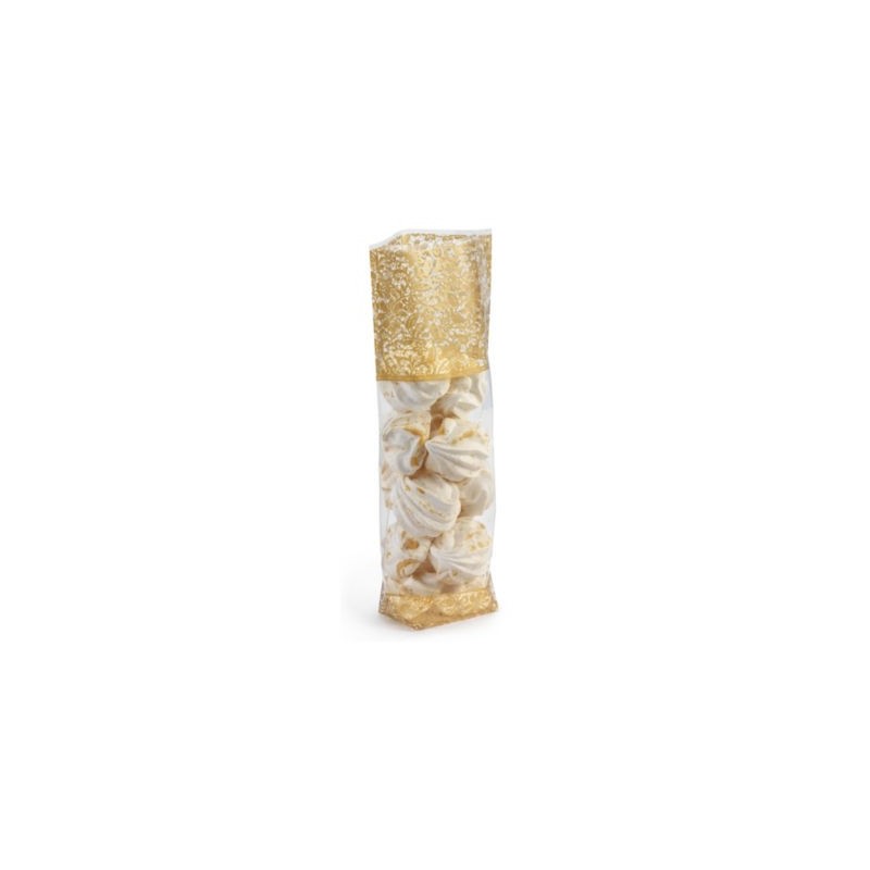 Sachet confiserie imprimé à fond carton dentelles or 12x27,5 cm - Paquet de 100