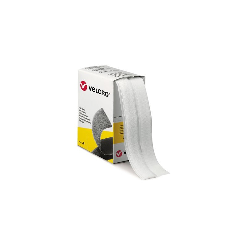 Fixation adhésive VELCRO pour charges légères en boîte distributrice ruban blanc 3 mm
