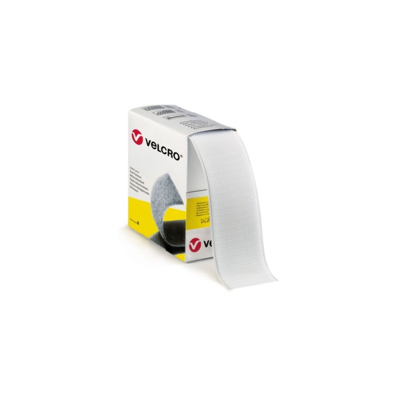 Fixation adhésive VELCRO pour charges légères en boîte distributrice ruban blanc 3 mm
