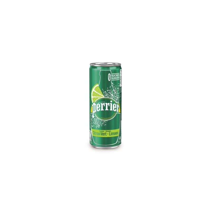 Eau gazeuse PERRIER 6 cannettes de 0,33 l parfum citron vert - Paquet de 6