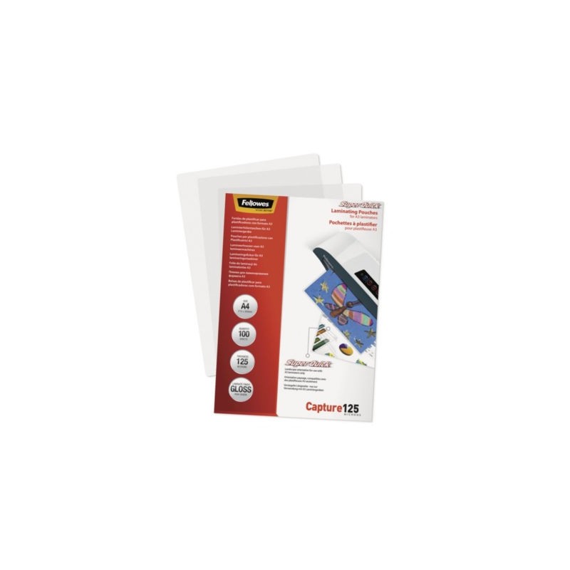 Pochette de plastification A4 SuperQuick 125 microns FELLOWES - Paquet de 100