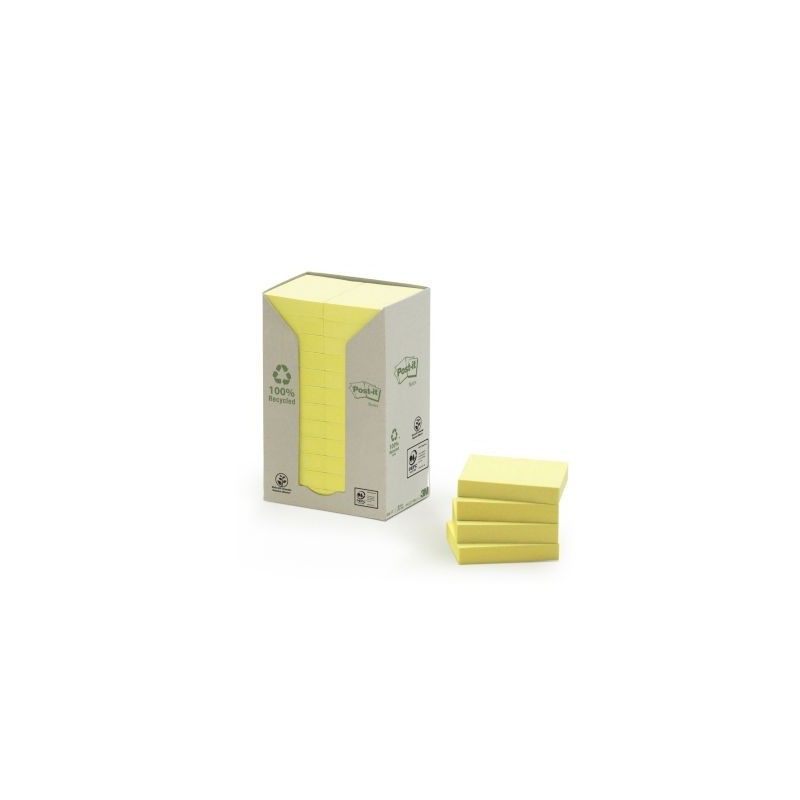 Notes recyclées Post-it® 38 x 51 mm jaune - Paquet de 24