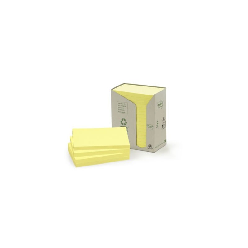 Notes recyclées Post-it® 76 x 127 mm jaune - Paquet de 16