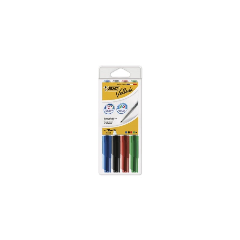 Pochette de 4 marqueurs Velleda BIC pointe conique couleurs assorties - Paquet de 4 x 2