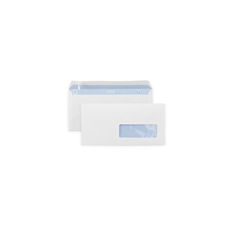 Enveloppe commerciale blanche qualité 90 g/m² RAJA avec fenêtre 35 x 100 mm DL - 110 x 220 mm - Paquet de 500