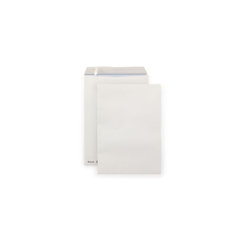 Pochette blanche recyclée à fermeture adhésive RAJA sans fenêtre C4 - 229 x 324 mm - Paquet de 250