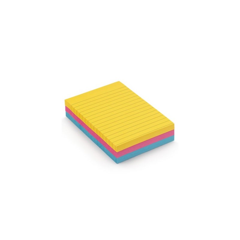 Note lignée Post-it 3M 152 x 101 mm jaune, fuchsia, bleu - Lot de 3