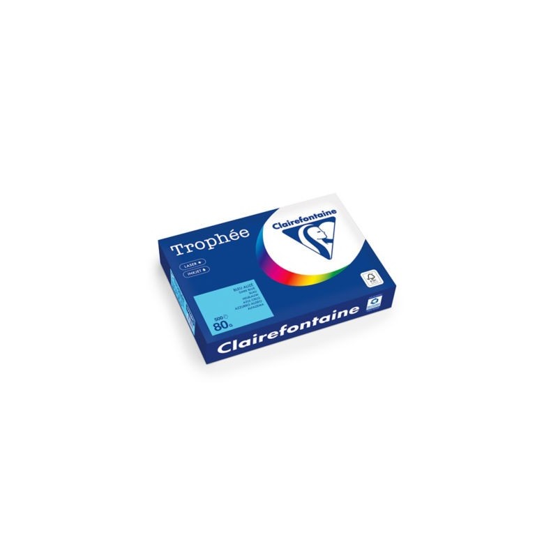 Papier couleur Trophée CLAIREFONTAINE bleu intense A4 80 g/m² - Lot de 5
