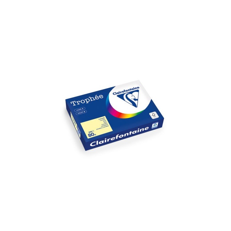 Papier couleur Trophée CLAIREFONTAINE jaune pastel A4 80 g/m² - Lot de 5