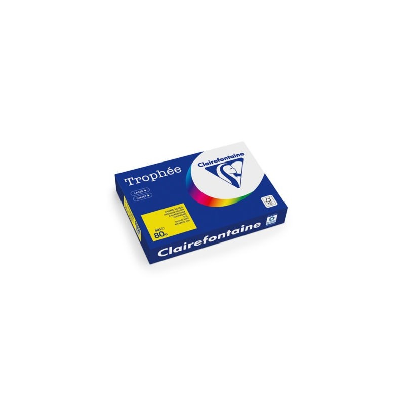 Papier couleur Trophée CLAIREFONTAINE jaune intense A4 80 g/m² - Lot de 5