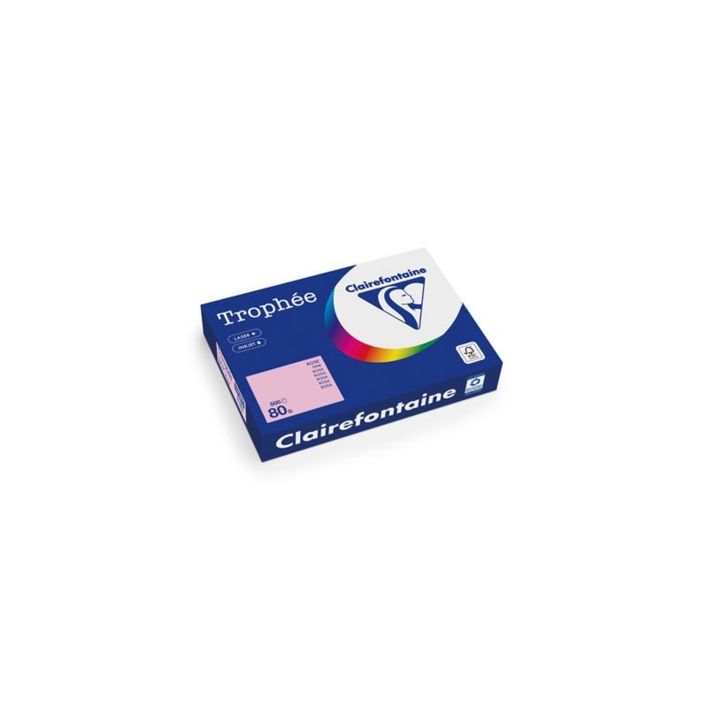 Papier couleur Trophée CLAIREFONTAINE rose pastel A4 80 g/m² - Lot de 5