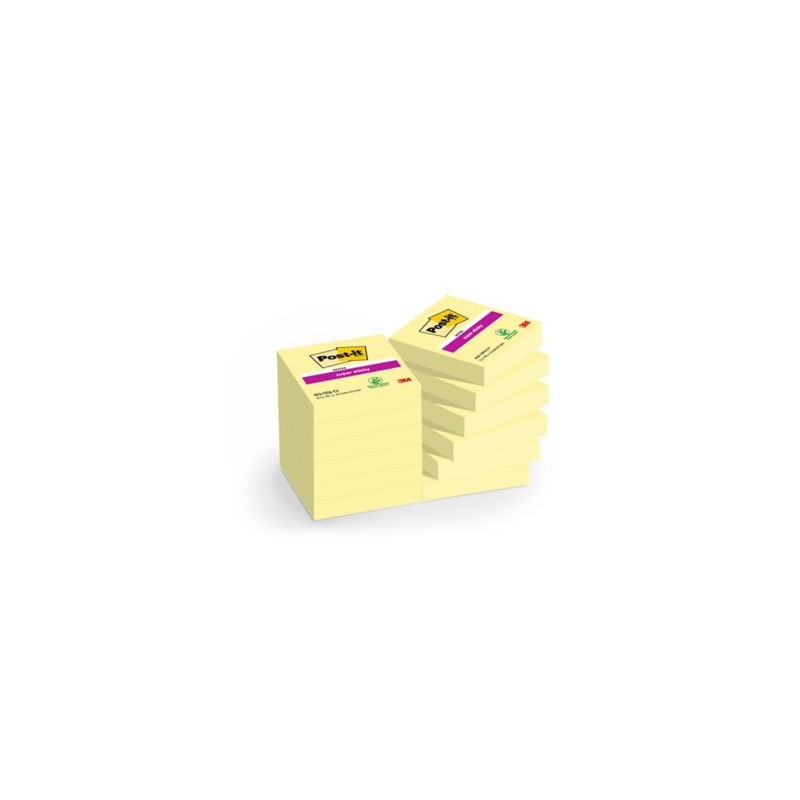 Note jaune Super Sticky Post-it® 3M jaune 51 x 51 mm - Lot de 12