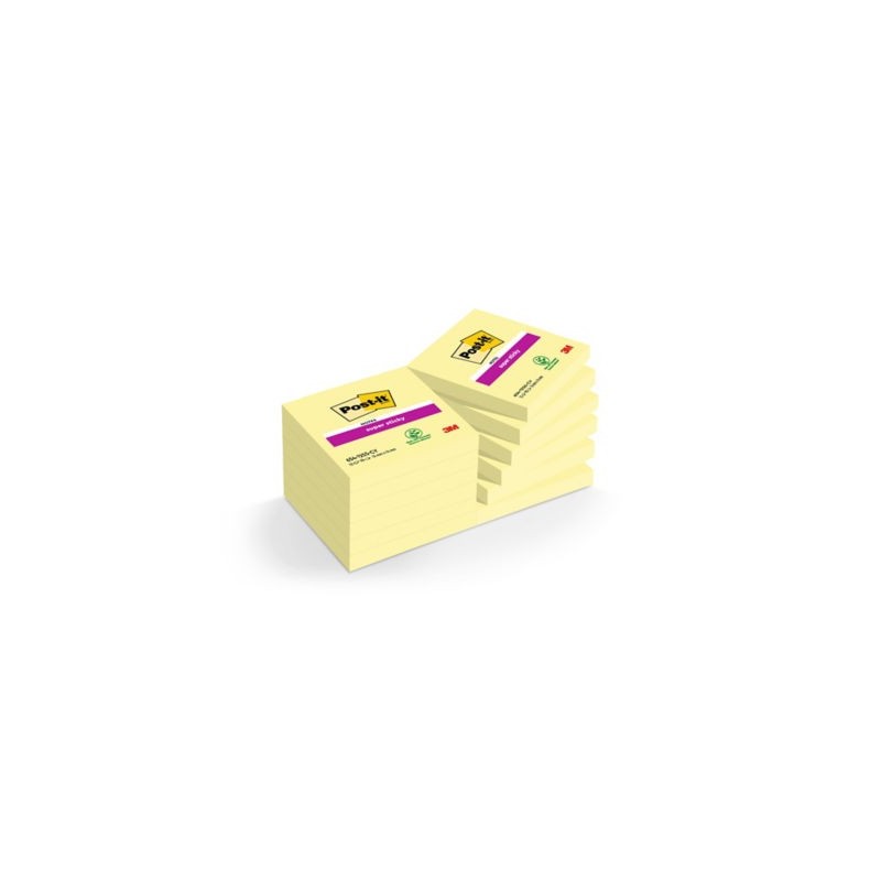 Note jaune Super Sticky Post-it® 3M jaune 76 x 76 mm - Lot de 12