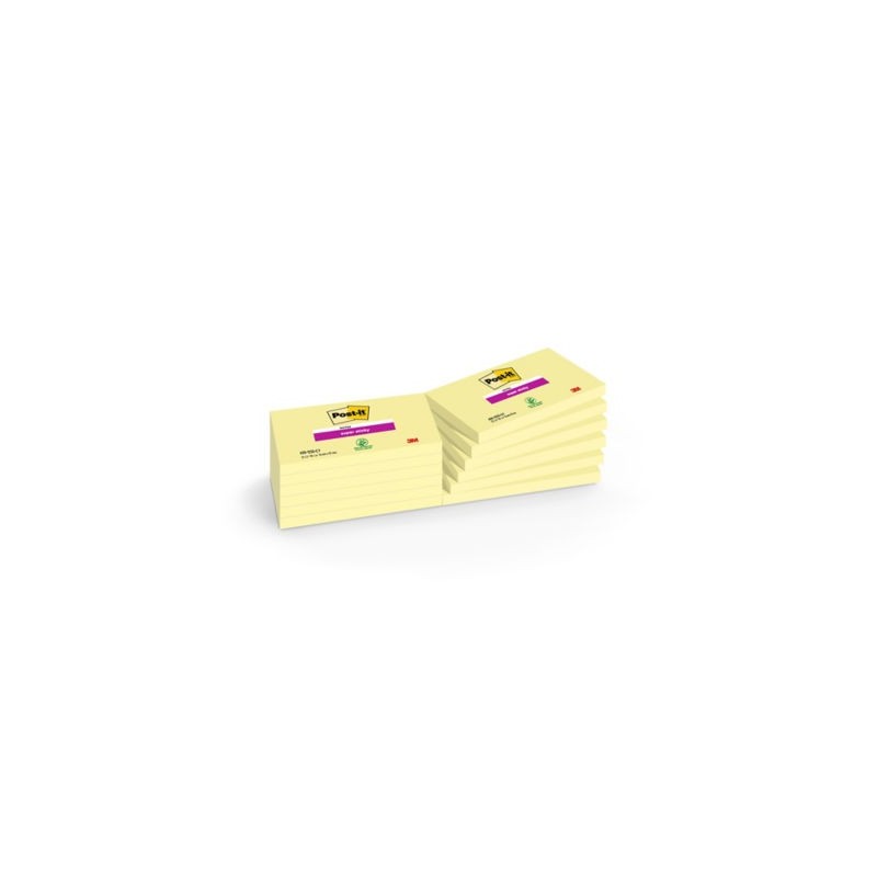 Note jaune Super Sticky Post-it® 3M jaune 76 x 127 mm - Lot de 12
