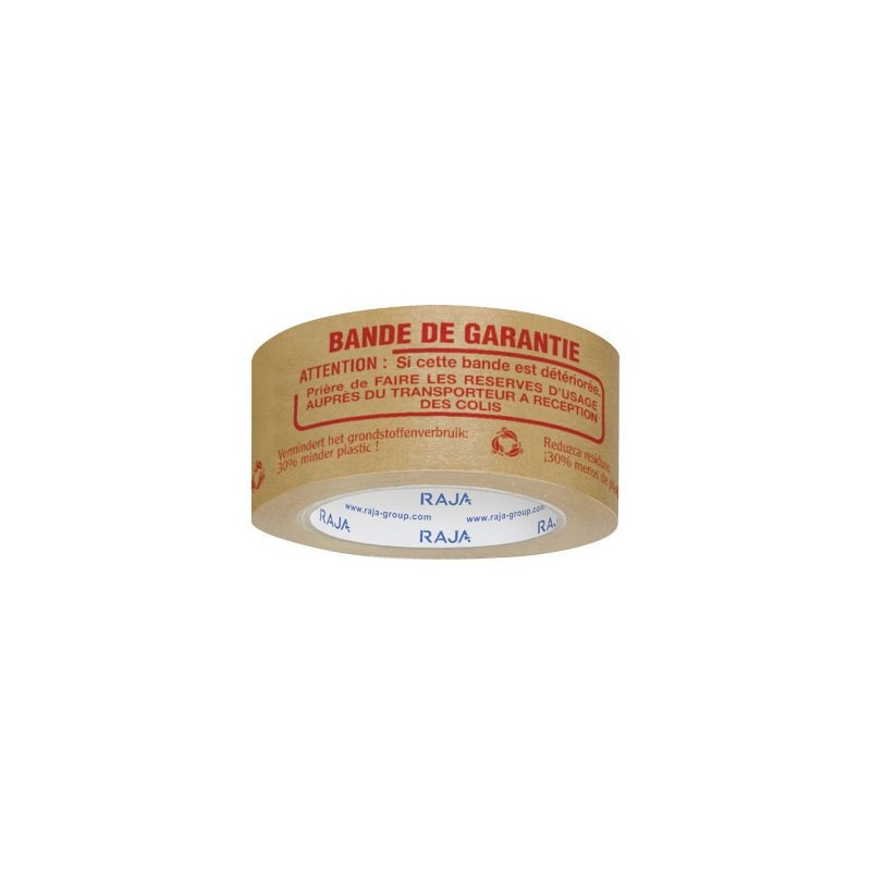 Ruban adhésif en papier kraft imprimé avec message BANDE DE GARANTIE 57 g/m² RAJA - Lot de 36