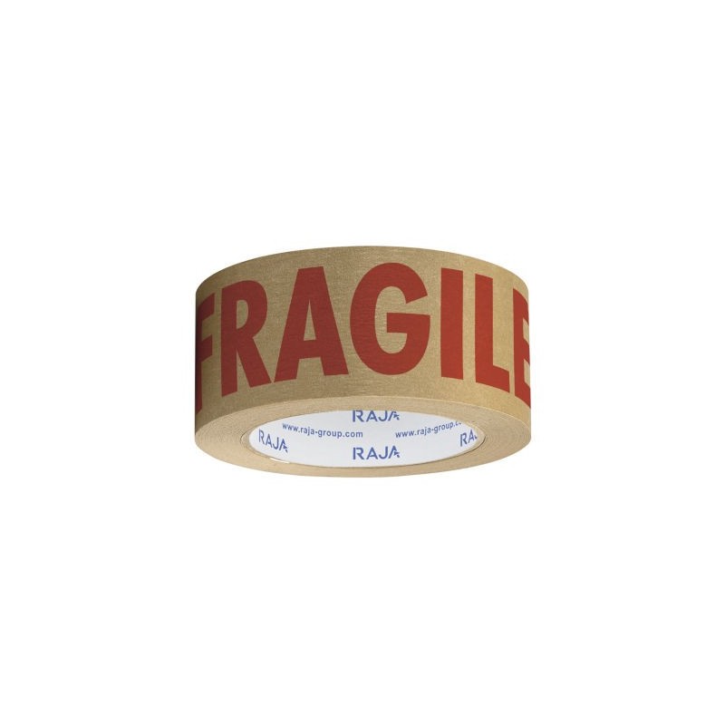 Ruban adhésif en papier kraft imprimé avec message FRAGILE 70 g/m² RAJA - Lot de 36