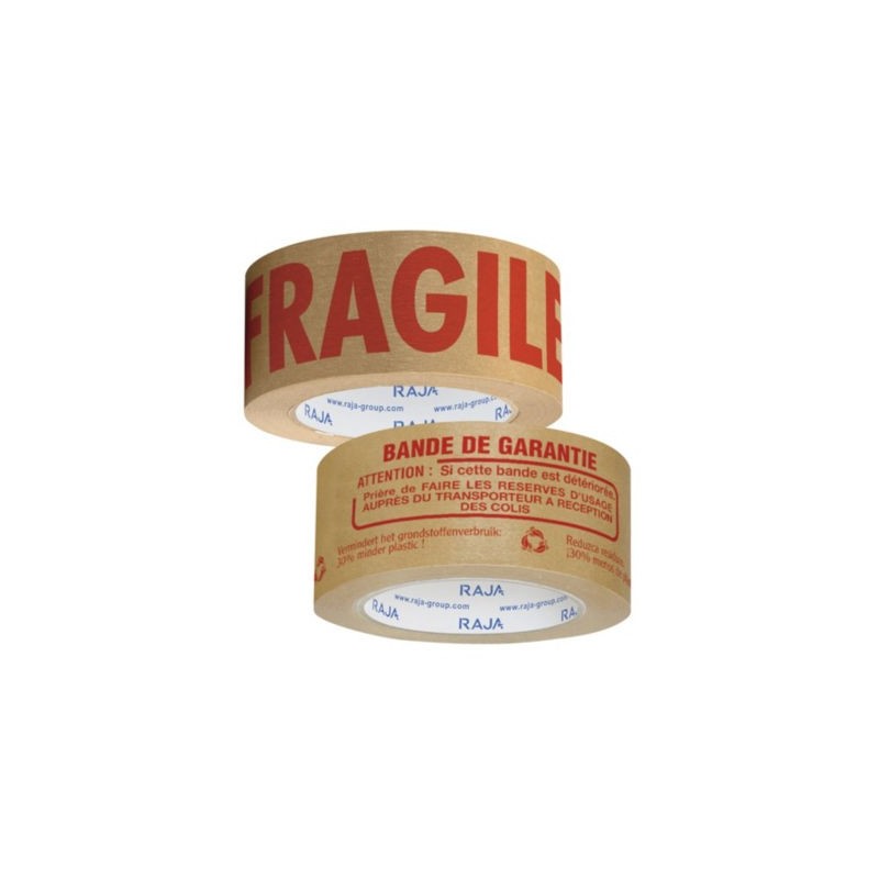 Pack dévidoir + adhésif papier kraft 70 g/m² imprimé FRAGILE RAJA
