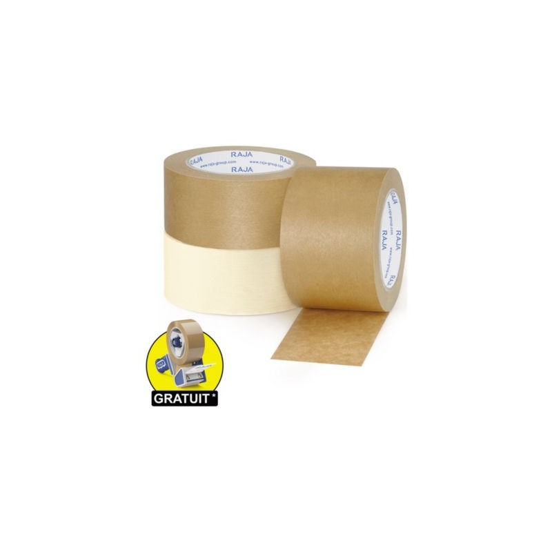 Ruban adhésif en papier kraft RAJA Standard 57 g/m² blanc 50 mm x 50 m - Lot de 36