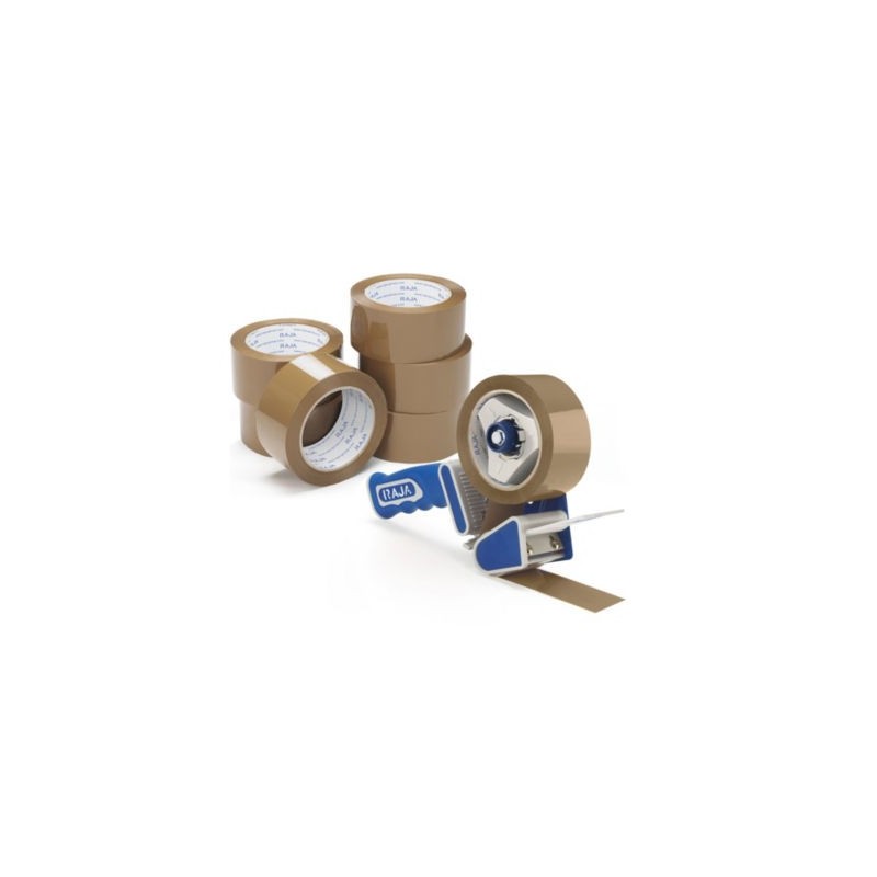 Pack dévidoir + 36 adhésifs polypropylène silencieux 35 microns RAJA havane 50 mm x 66 m