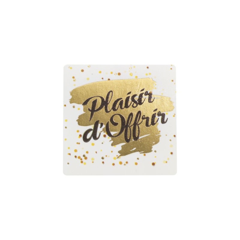 Étiquette cadeau carrée adhésive "Plaisir d'offrir" 30 x 30 mm - Paquet de 500